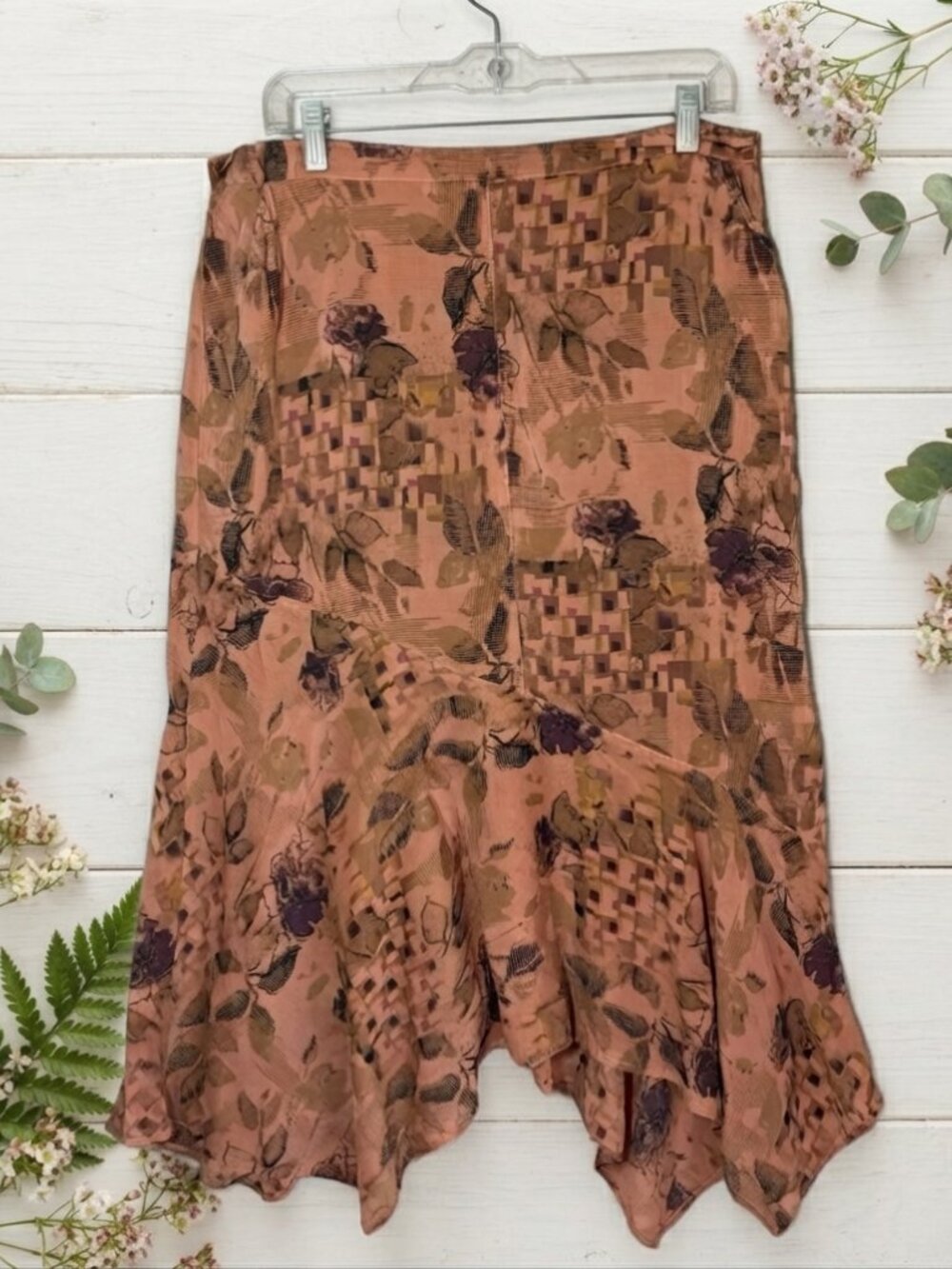 Click By Color Me Cotton Skirt Sz L Fairy Festival Cupro Dusty Beige Floral Y2K